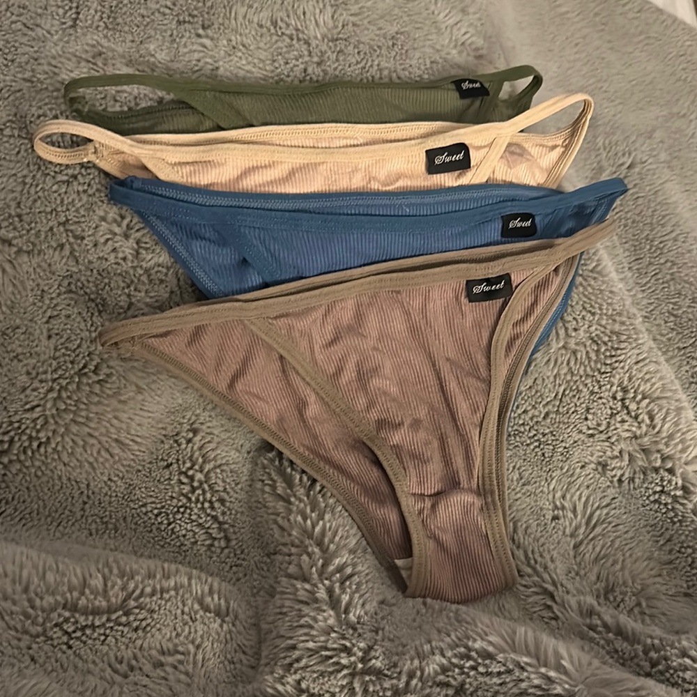 Shein Women's Ribbed Panties - Green, Blue, Beige, and Brown